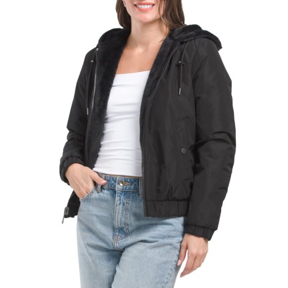 ANDREW MARC Black Faux Fur Reversible Coat